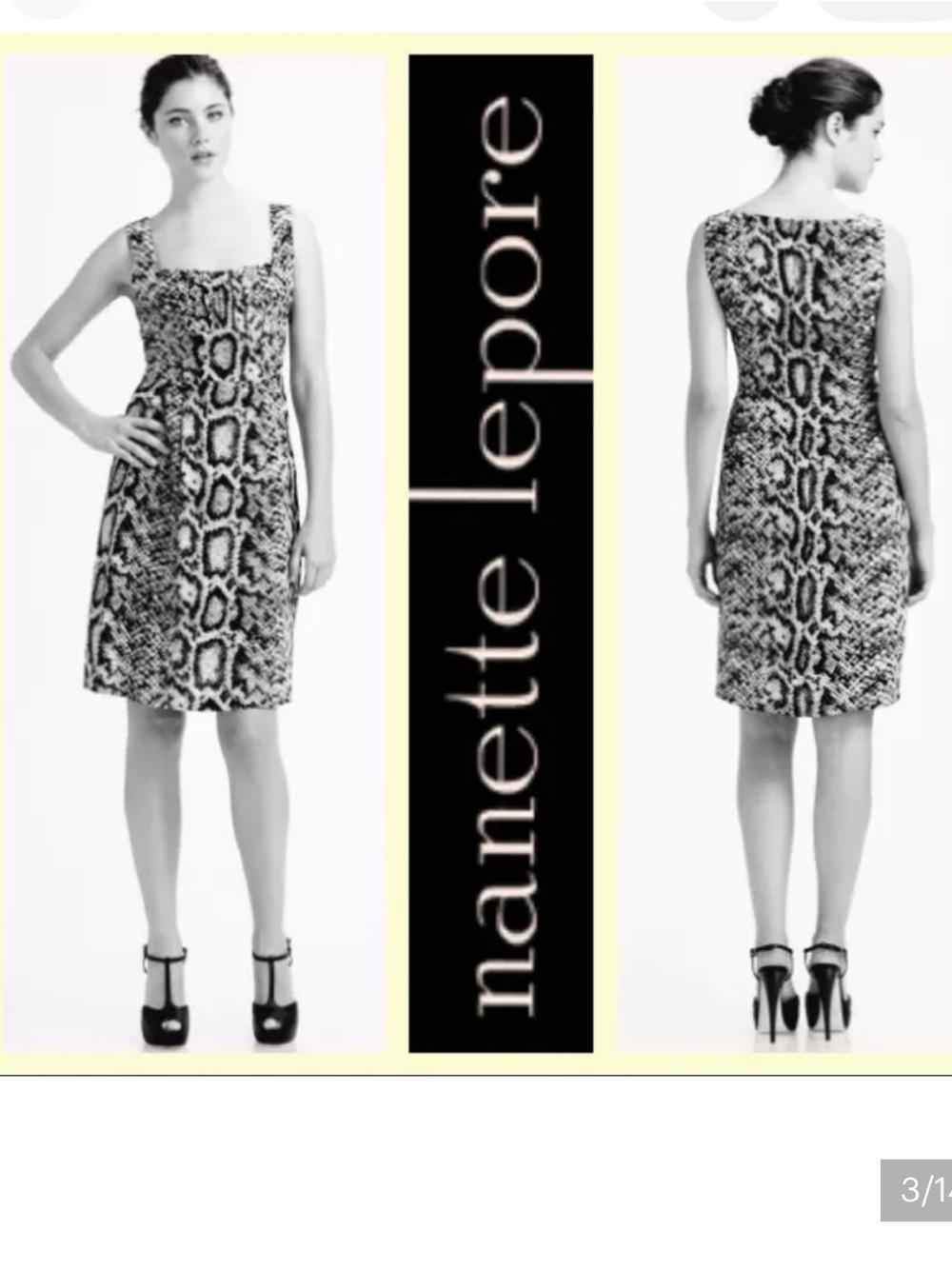Nanette Lepore Black Blue White Snake-Print Silk Sheath Midi Dress Boho Chic